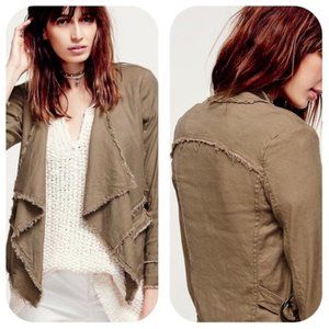 Free People Brown Raw Femme Draped Linen Jacket